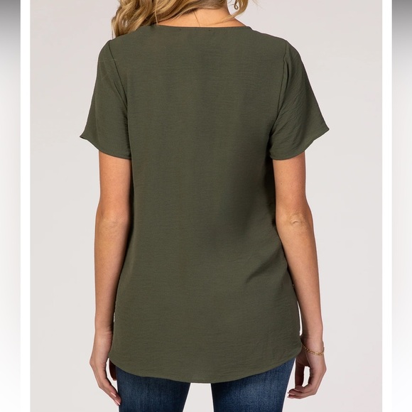 Light Olive Tie Front Button Maternity Tee - Picture 3 of 3